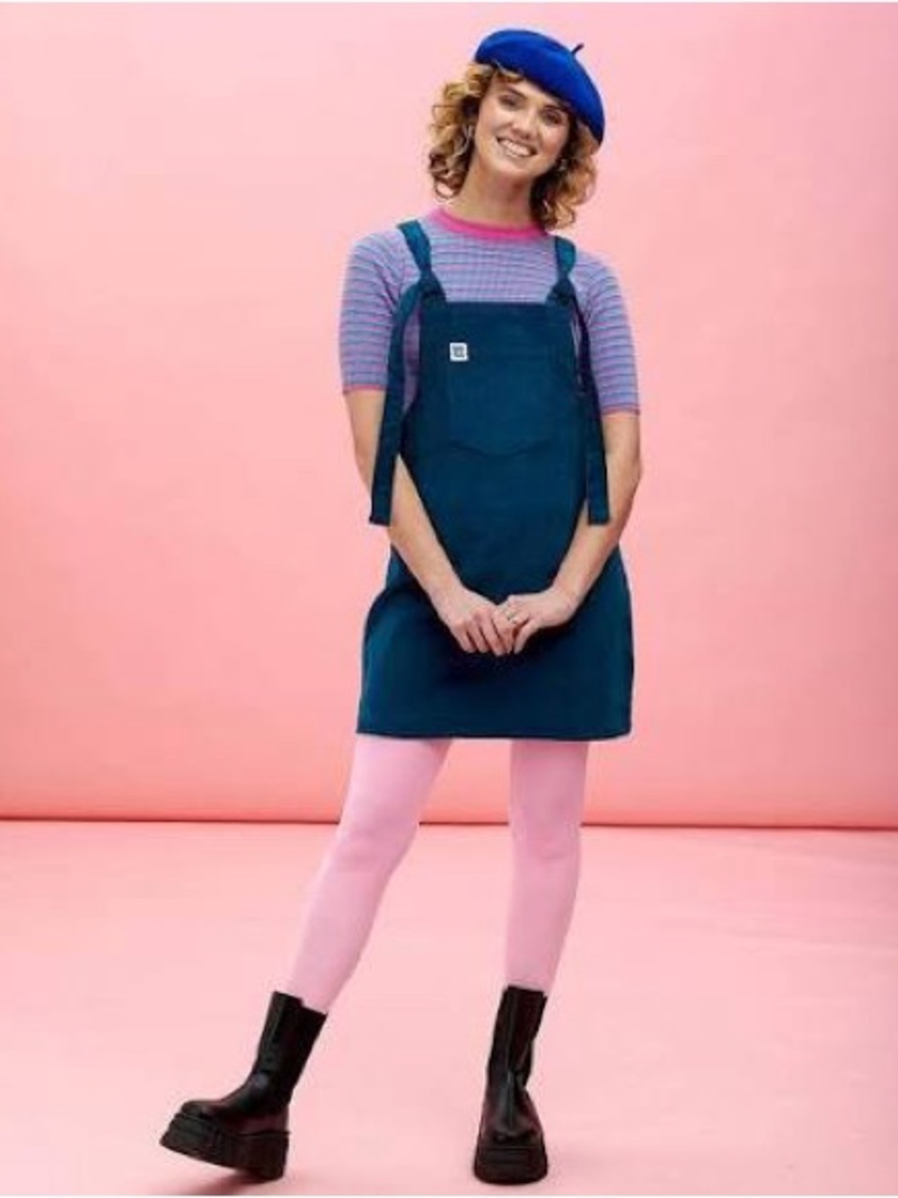 Lucy & Yak Mini Pini Teal Pinafore Overall Dress with Front Pocket
